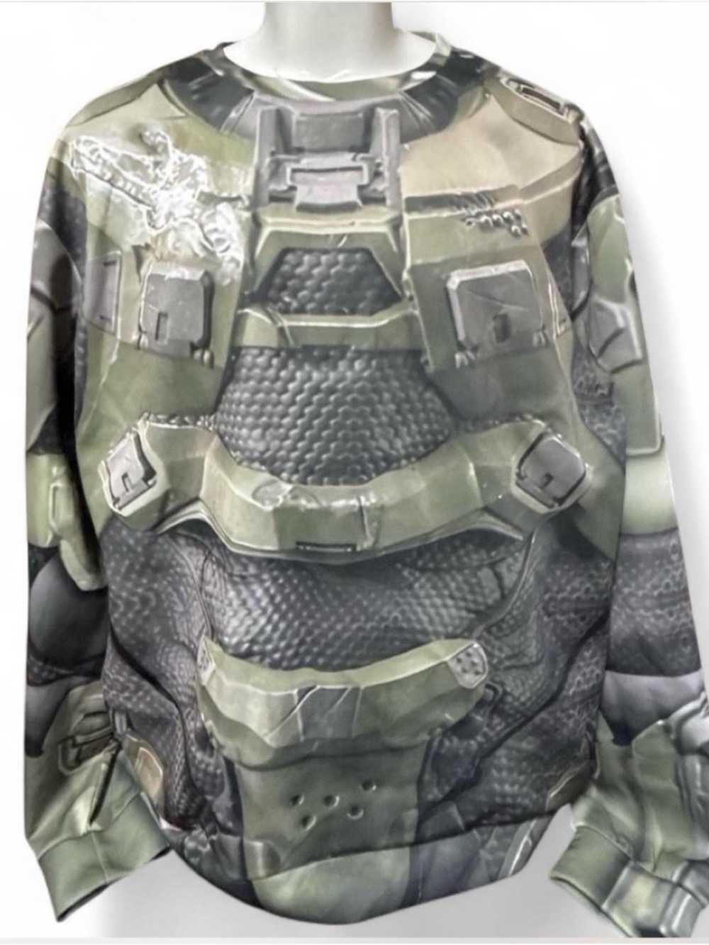Green and gray military tactical long sleeve shirt with armor-like panel design